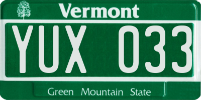 VT license plate YUX033