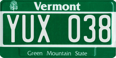 VT license plate YUX038