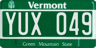 VT license plate YUX049