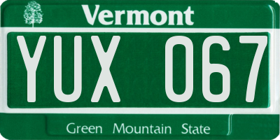 VT license plate YUX067