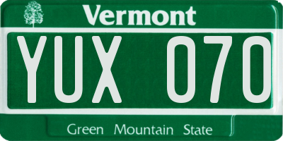 VT license plate YUX070