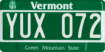 VT license plate YUX072