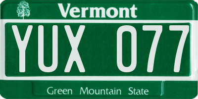 VT license plate YUX077