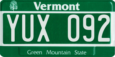 VT license plate YUX092