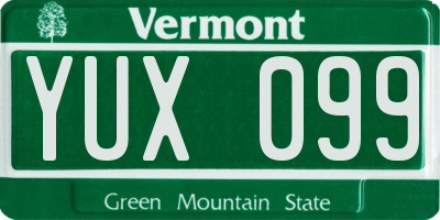VT license plate YUX099