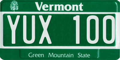 VT license plate YUX100