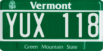 VT license plate YUX118