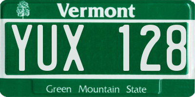 VT license plate YUX128