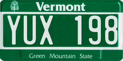 VT license plate YUX198