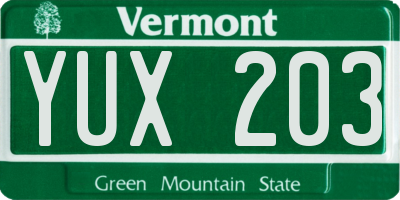 VT license plate YUX203