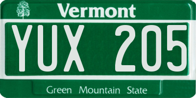 VT license plate YUX205