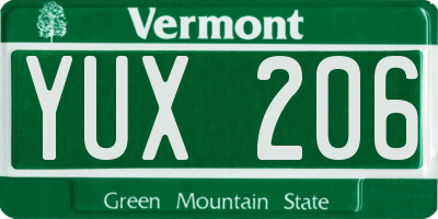 VT license plate YUX206