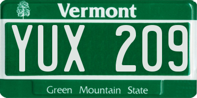 VT license plate YUX209