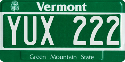 VT license plate YUX222