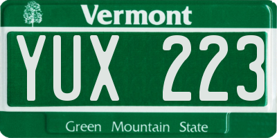 VT license plate YUX223