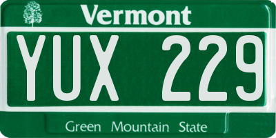 VT license plate YUX229