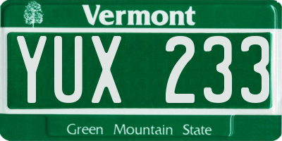 VT license plate YUX233