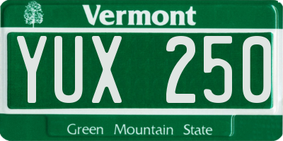 VT license plate YUX250
