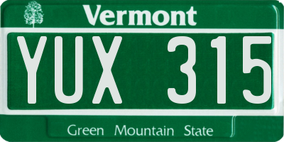 VT license plate YUX315