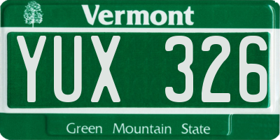 VT license plate YUX326