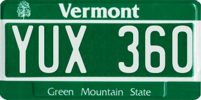 VT license plate YUX360