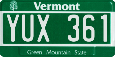 VT license plate YUX361