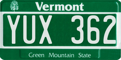 VT license plate YUX362