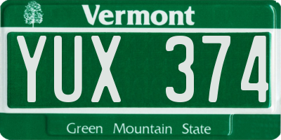VT license plate YUX374