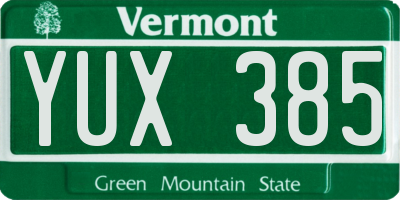VT license plate YUX385