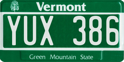 VT license plate YUX386