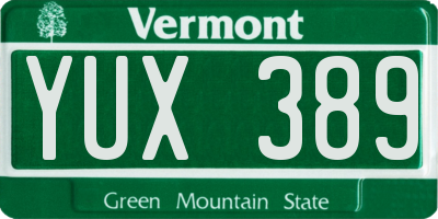 VT license plate YUX389
