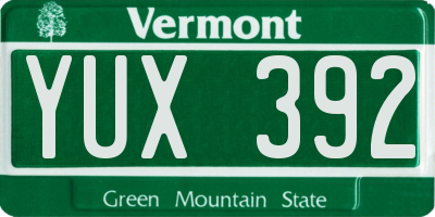 VT license plate YUX392
