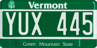 VT license plate YUX445