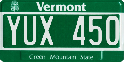 VT license plate YUX450