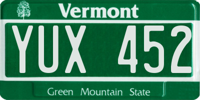 VT license plate YUX452