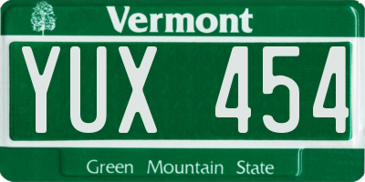 VT license plate YUX454