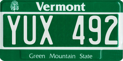 VT license plate YUX492