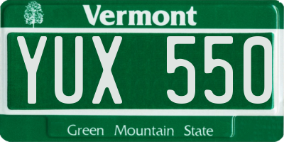 VT license plate YUX550