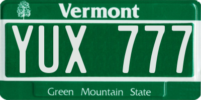 VT license plate YUX777