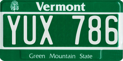 VT license plate YUX786