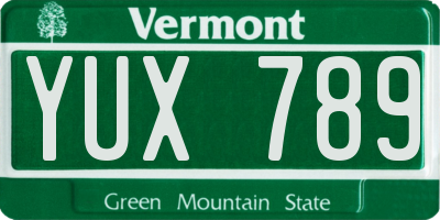 VT license plate YUX789