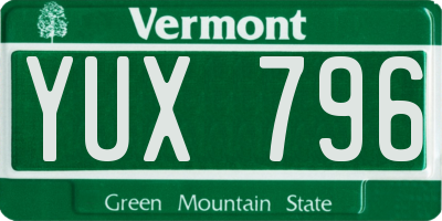 VT license plate YUX796