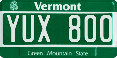 VT license plate YUX800