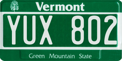 VT license plate YUX802