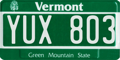 VT license plate YUX803