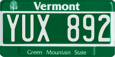 VT license plate YUX892