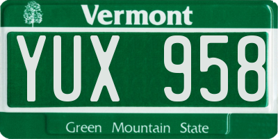 VT license plate YUX958