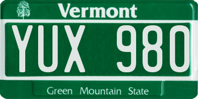 VT license plate YUX980