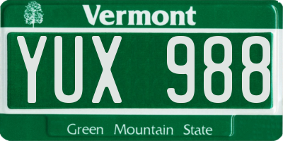 VT license plate YUX988