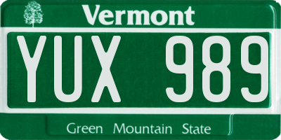 VT license plate YUX989